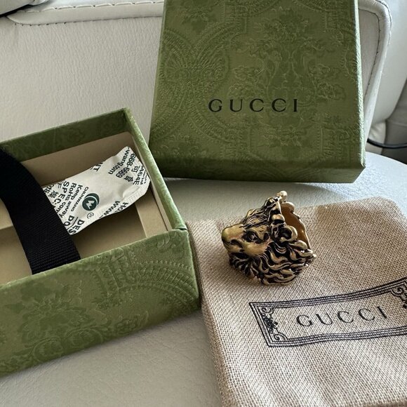 NWT GUCCI Gold Lion Ring Anger Forest 19 IT 8.75 US AUTHENTIC - Picture 8 of 9